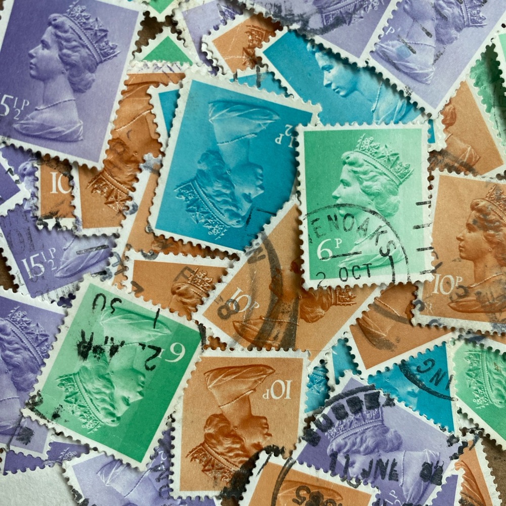 100+ pastel QEII postage stamps